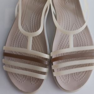 CROCS Isabella woman's ivory/brown jelly strappy slip on sandals Size 7